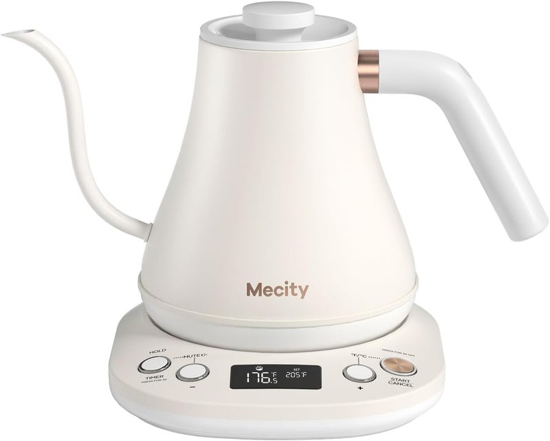 Mecity Electric Gooseneck Kettle With Keep Warm Function & LCD Display Automatic Shut Off Coffee Kettle Temperature Control Pour Over Kettle 1200 Watt, 0.8L, 120V, Off White - Image 1